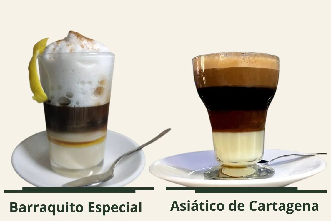 Un barraquito junto a un café asiático de Cartagena. Dos bebidas muy similares.
