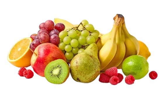 Frutas variadas sobre un fondo blanco