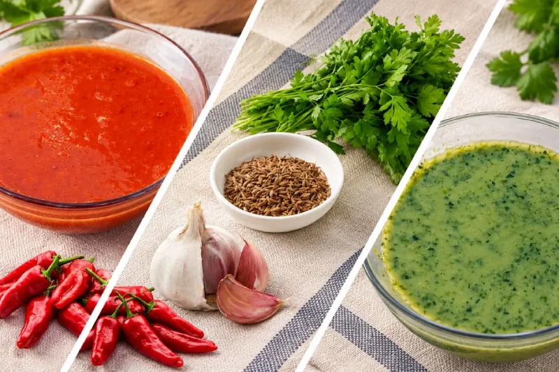 Tríptico de mojos canarios e ingredientes básicos