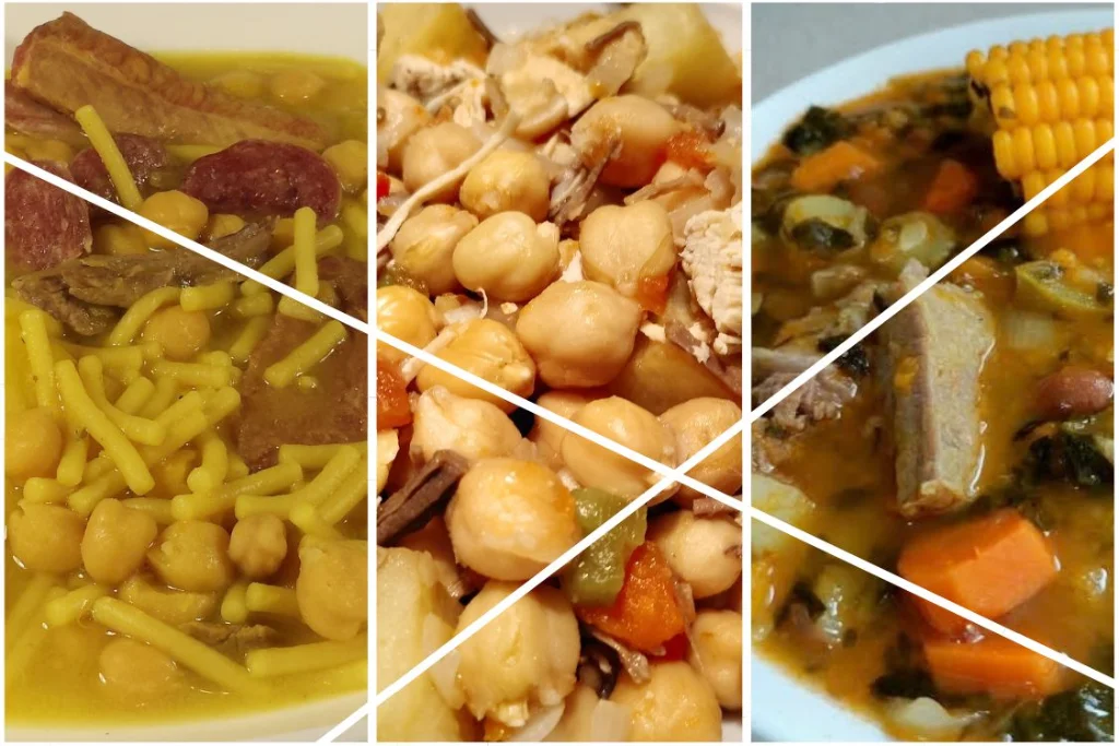 Platos de cuchara: rancho canario, ropa vieja canaria y potaje de verduras canario